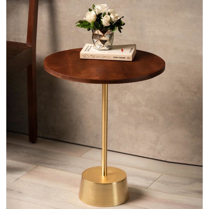 Bristol End Table In Walnut & Gold Colour