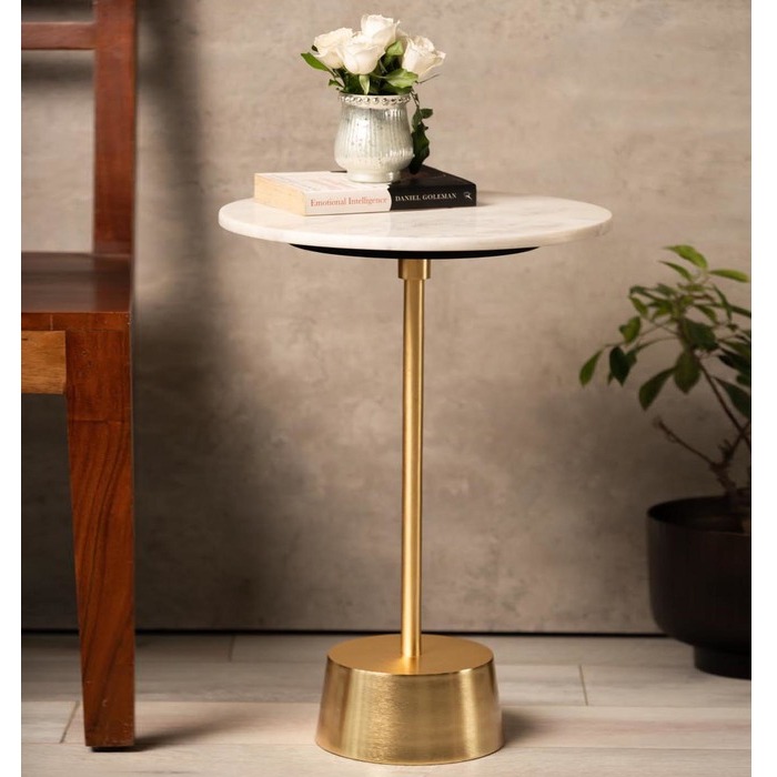 Bristol End Table In White & Gold Colour