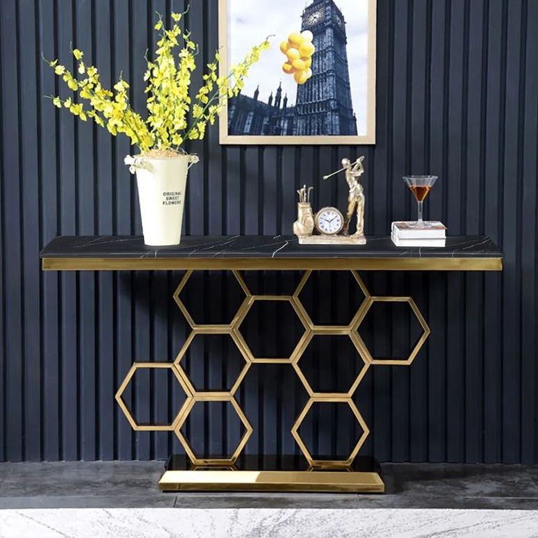 Aryo Modern Black Marble consoleTable