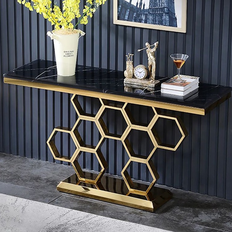 Aryo Modern Black Marble consoleTable