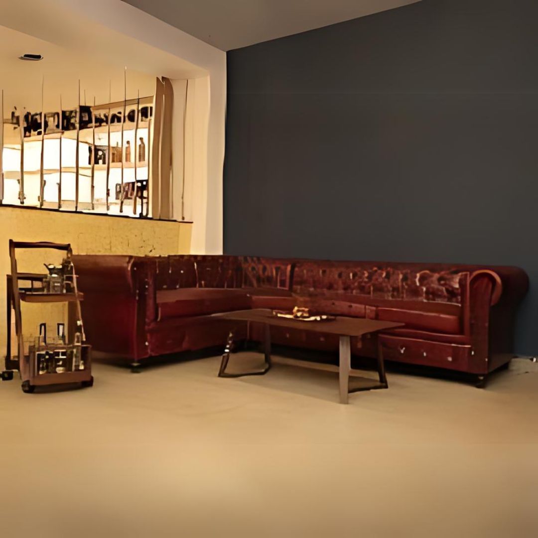Buff Leather L Shape Chesterfield Sofa