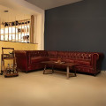 Buff Leather L Shape Chesterfield Sofa - front_view
