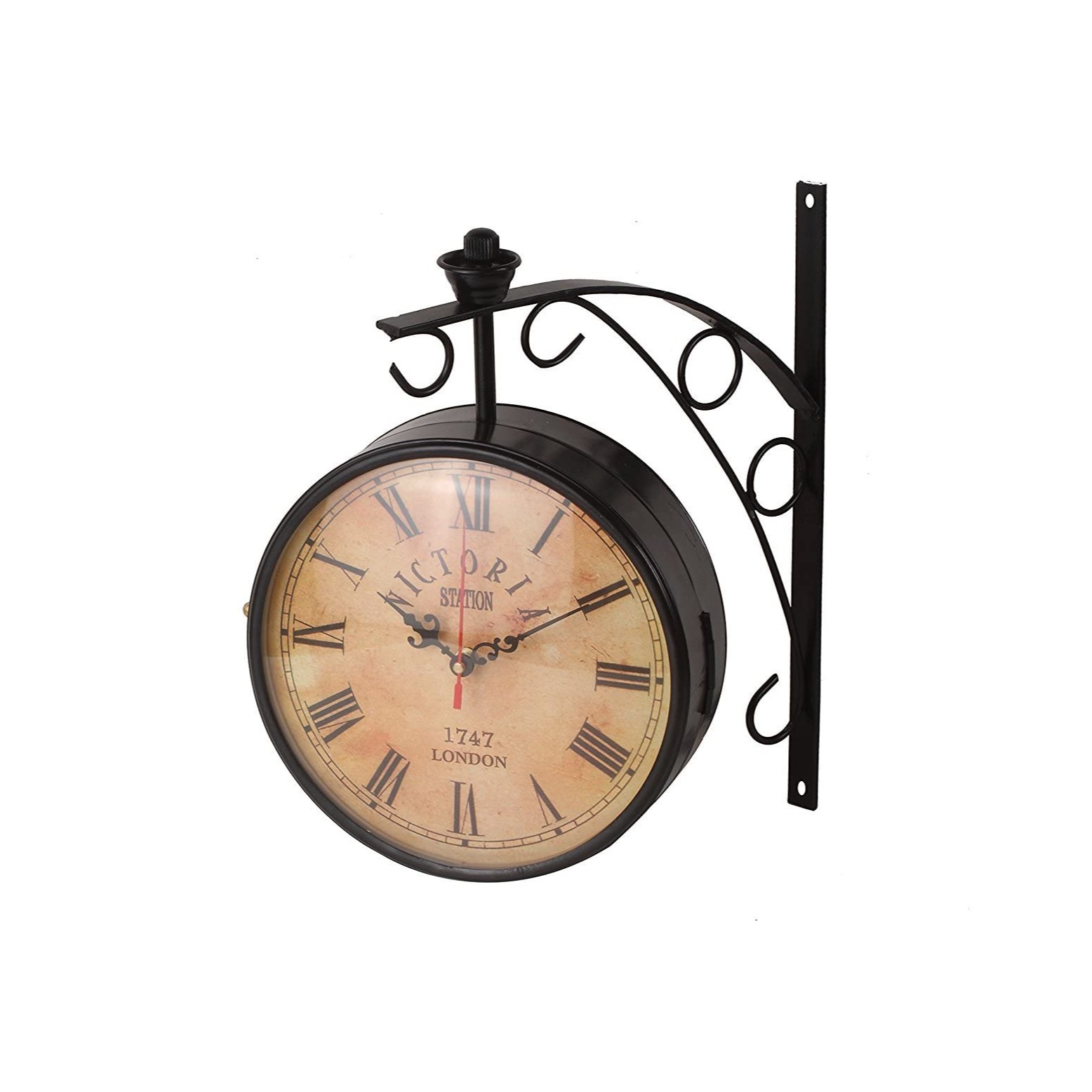 Metal Analogue Double Side Station Clock (Black, 6-Inch) - front_view
