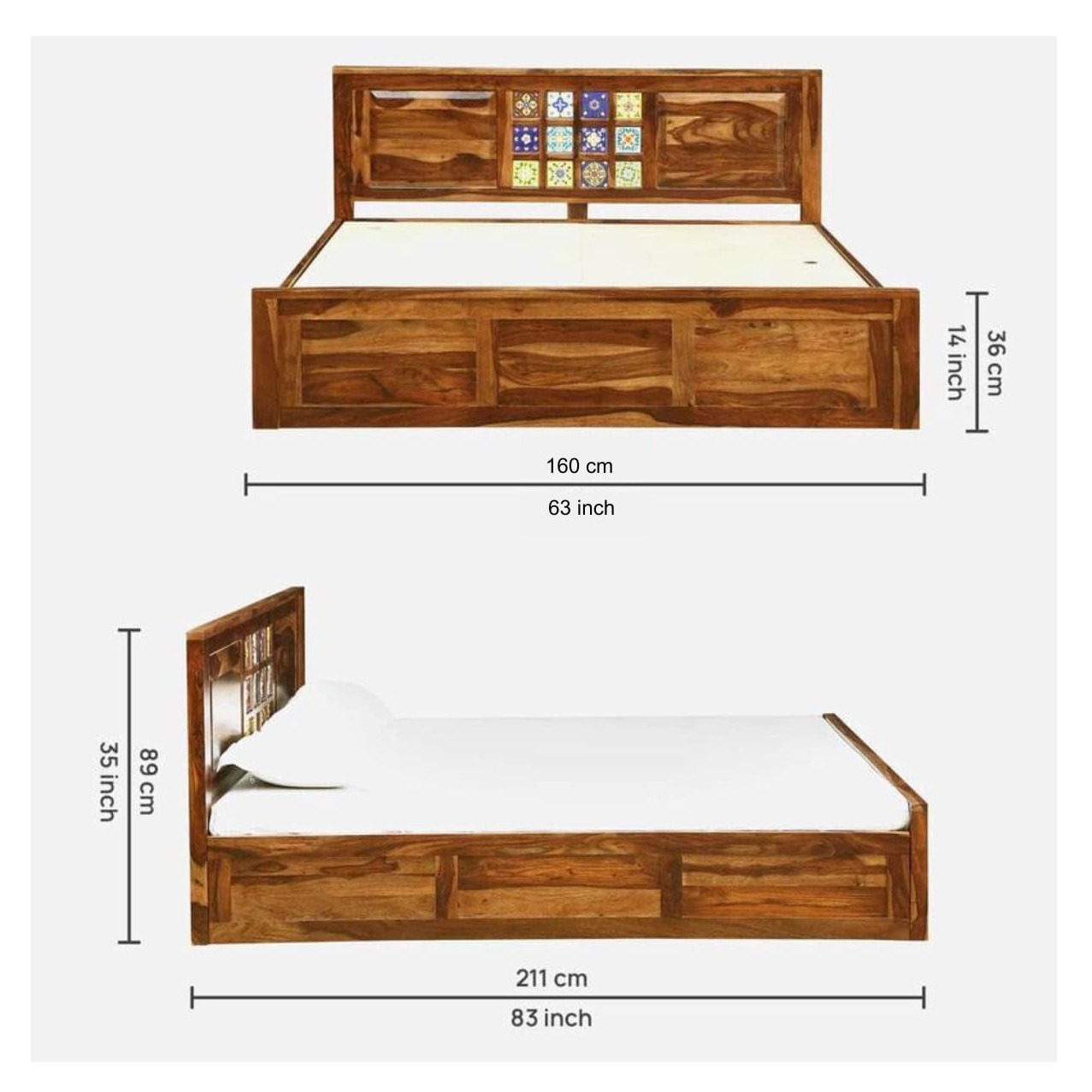 Persia Sheesham Wood Queen Size Bed