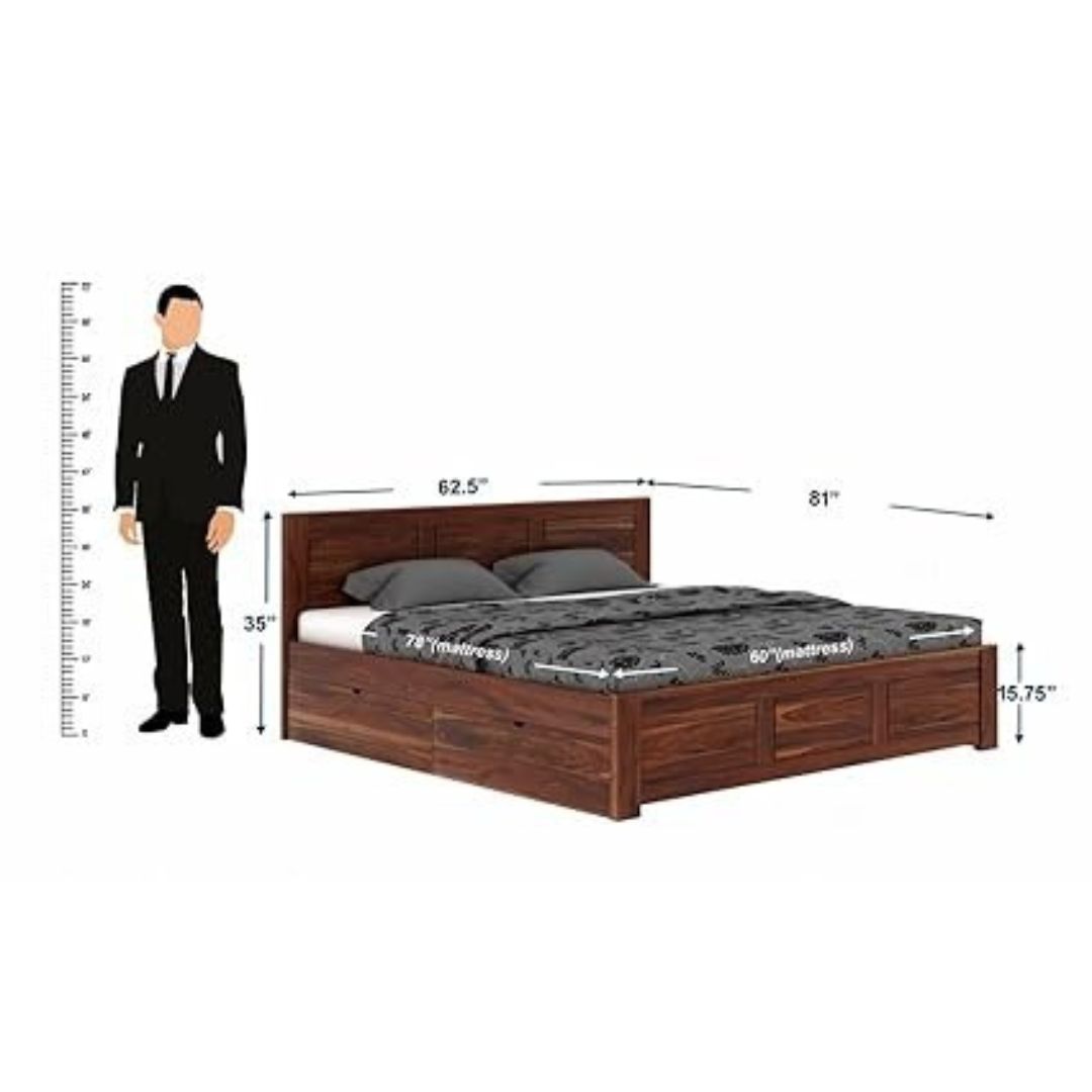 Kumiko Queen Size Bed | Sheesham Wood Bed - front_view