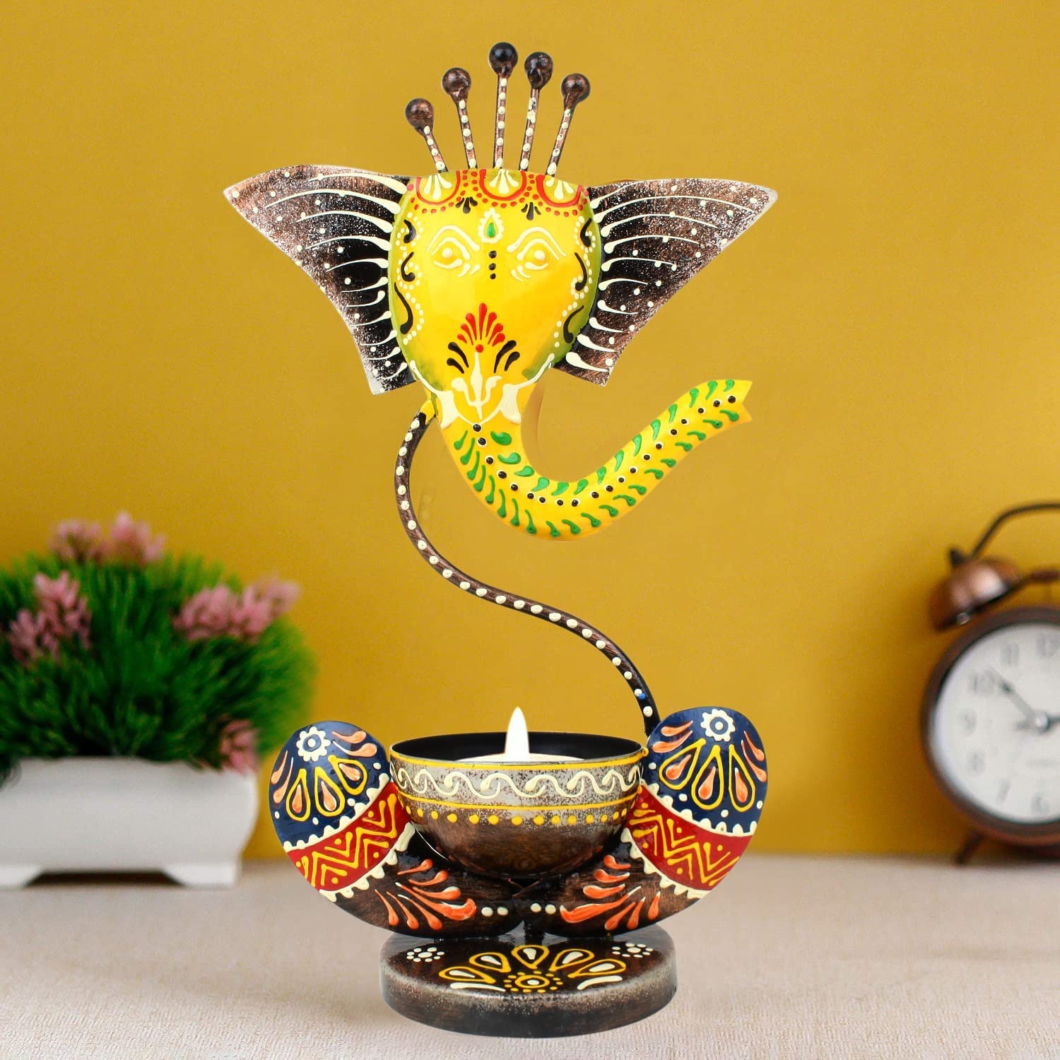 Lord Ganesh Iron Painted Tea Light