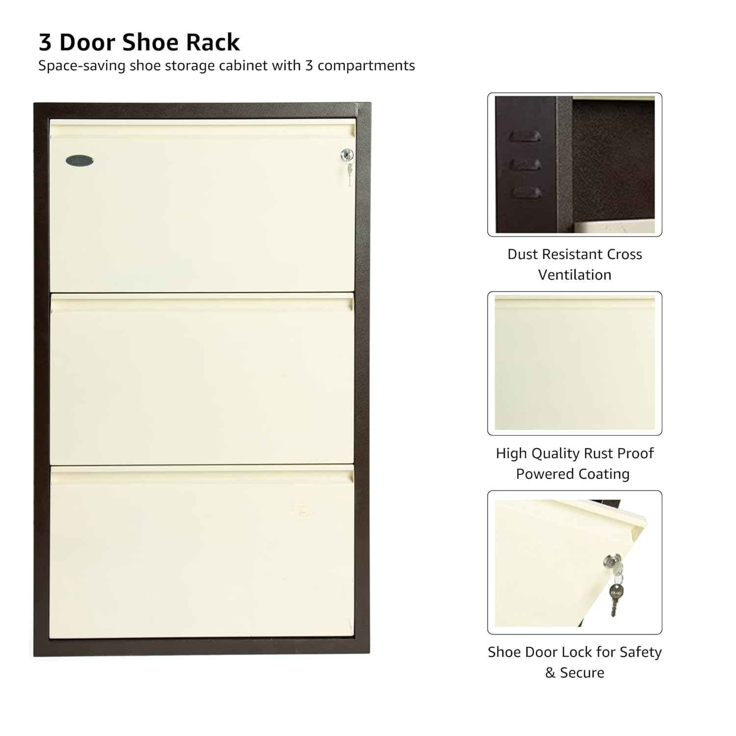 Tahara 3 Door Wall Mounted Metal Shoe Rack