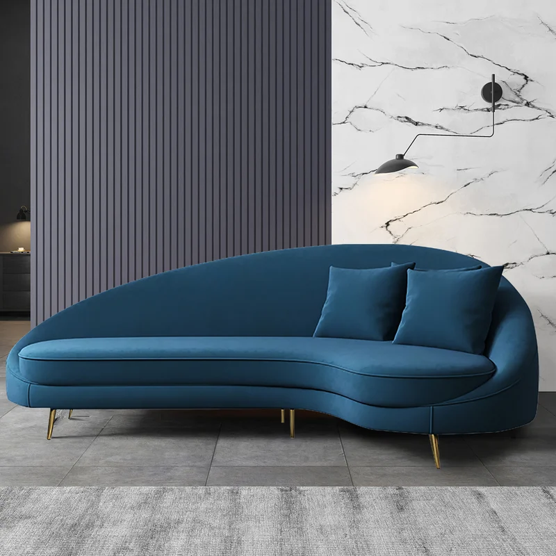 Round Arm Curved Couch in Velvet - top_view