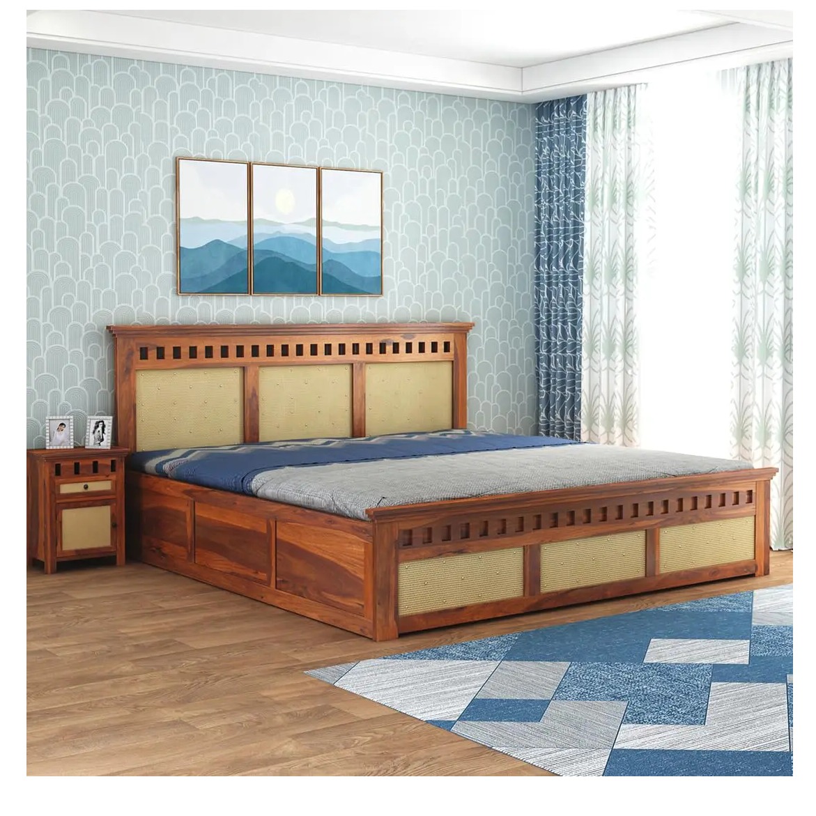 Howler Solid Sheesham Wood King Size Bed With Storage