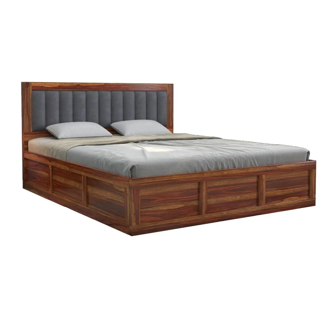 Morzo Solid Sheesham Wood King Size Bed With Storage