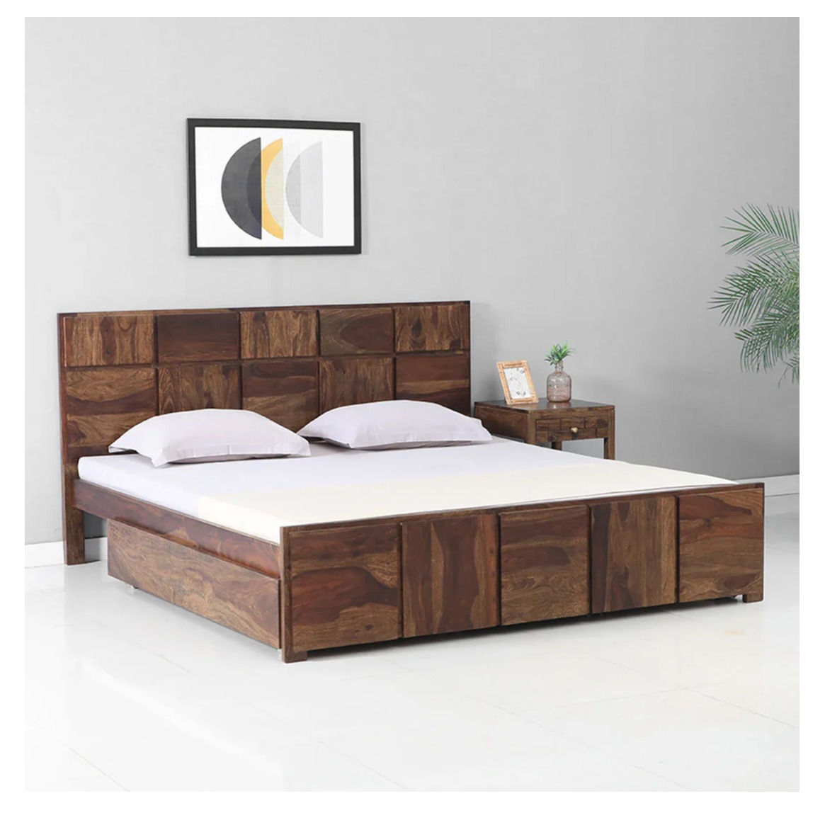 Bergen Sheesham Wood Double Bed With Storage
