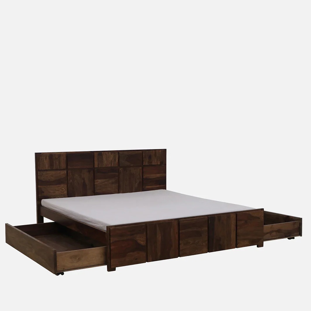 Bergen Sheesham Wood Double Bed With Storage