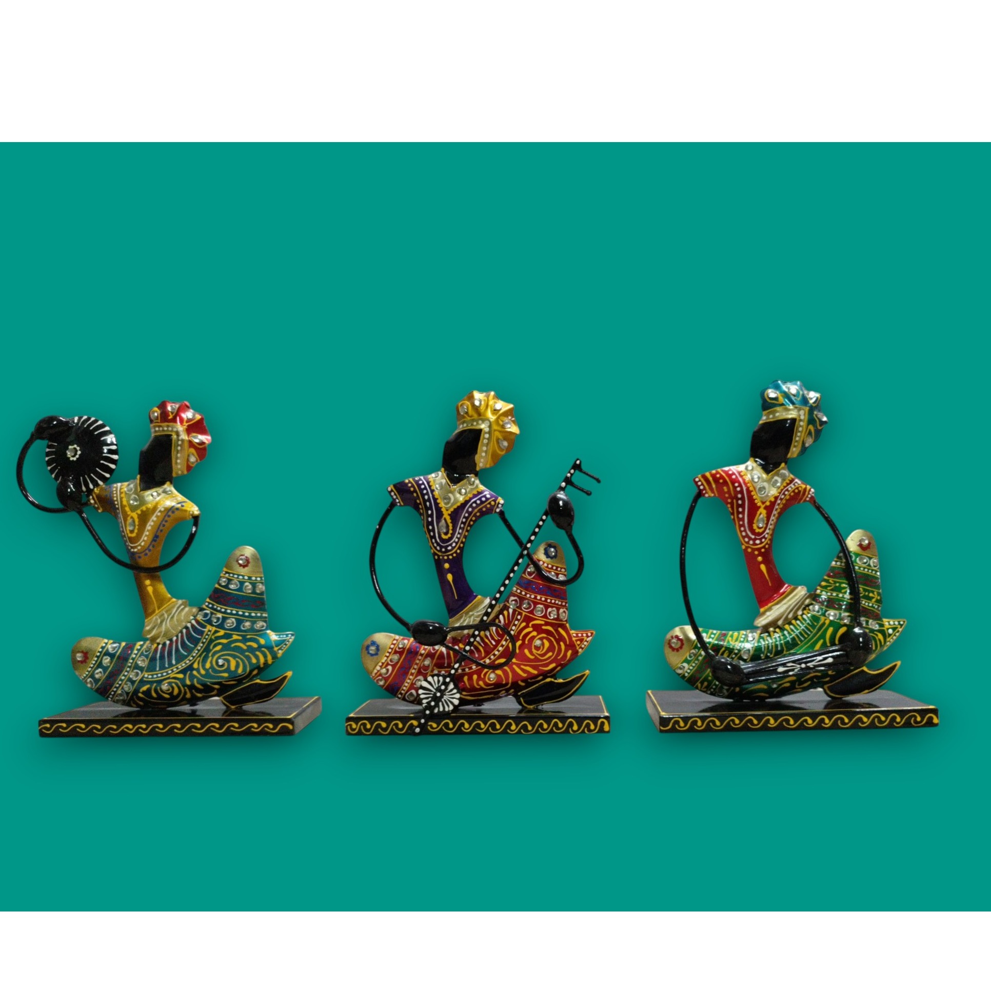 Rajasthani Tribal Musician Showpiece Statue (Set of 3)