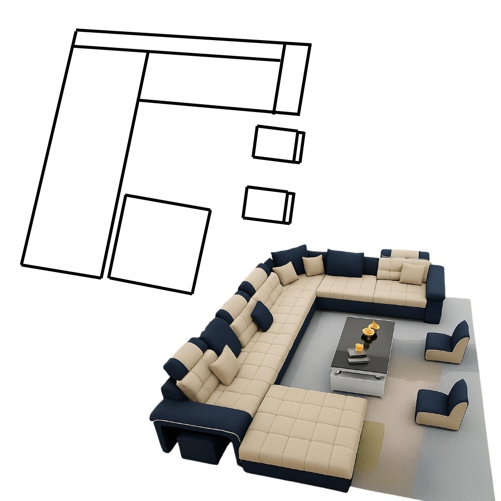 Alster 9 seater u shaped sectional sofa set