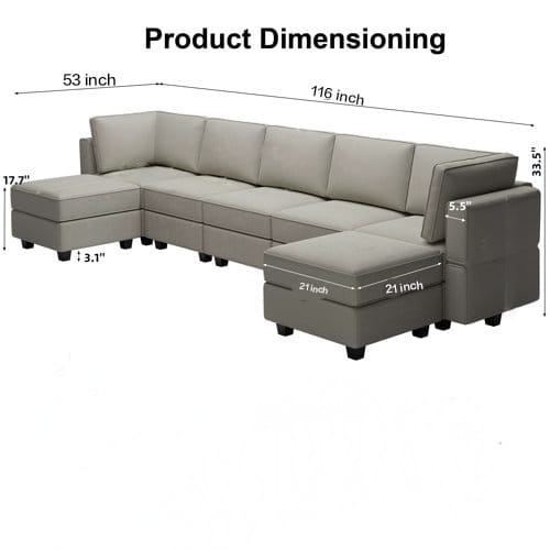Silverster Modern 9 Seater U Shaped Sectional Sofa Set