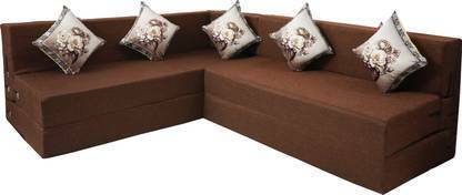 L Shaped 5 Seater Double Foam Fold Out Sofa Cum Bed (Brown)
