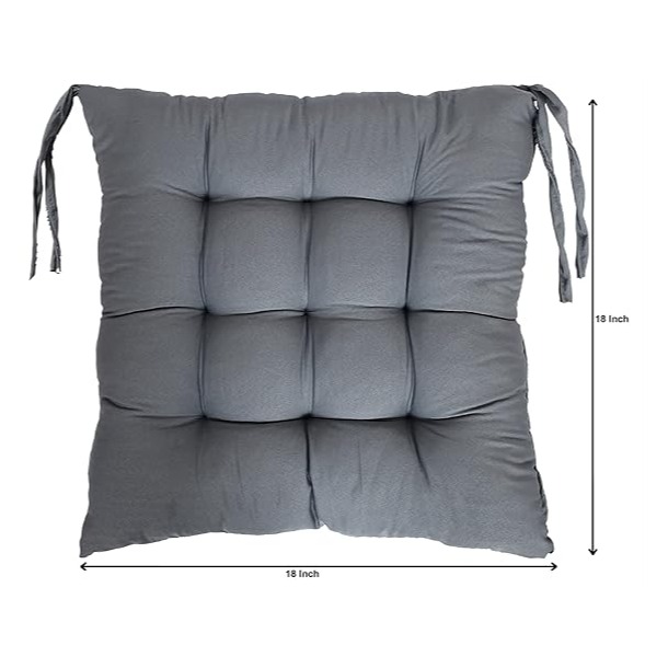 Chair Pads Set of 2 (Grey) | Soft Microfiber Square Seat Cushions with Ties | Comfortable Chair Pads for Home & Office