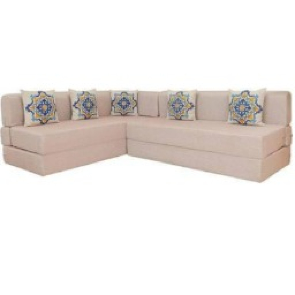 L Shaped 5 Seater Double Foam Fold Out Sofa Cum Bed (Light Beige) - photo