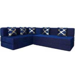 L Shaped 5 Seater Double Foam Fold Out Sofa Cum Bed (Blue)