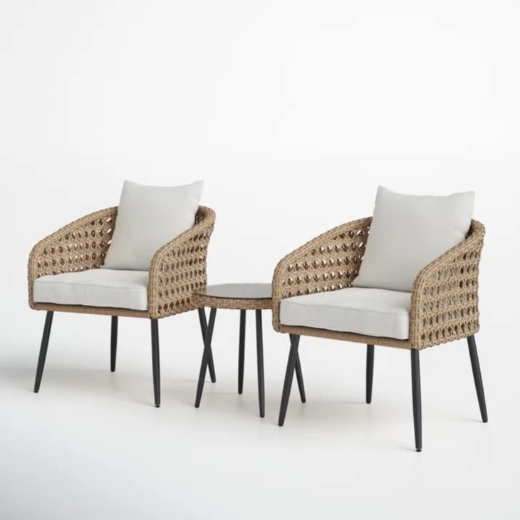 3 Pieces Porch Backyard Garden Outdoor Furniture Rattan Chairs With Cushions And Table Set (Beige And Off White), (24 X 24 X 31 Inch)