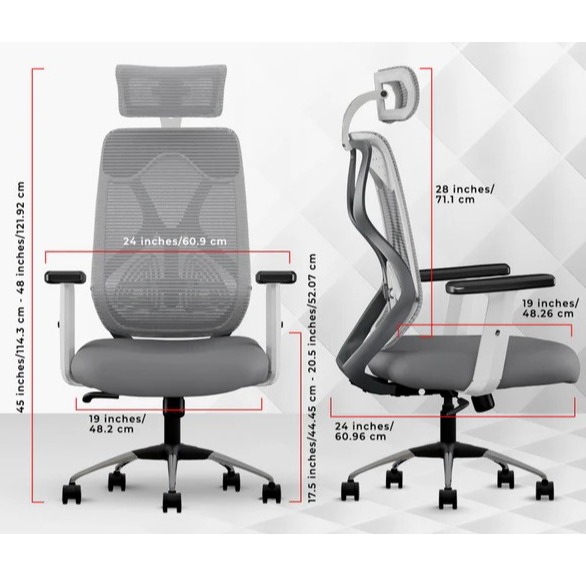 Ergonomic Mesh Executive Office & Home Chair (Grey & White)