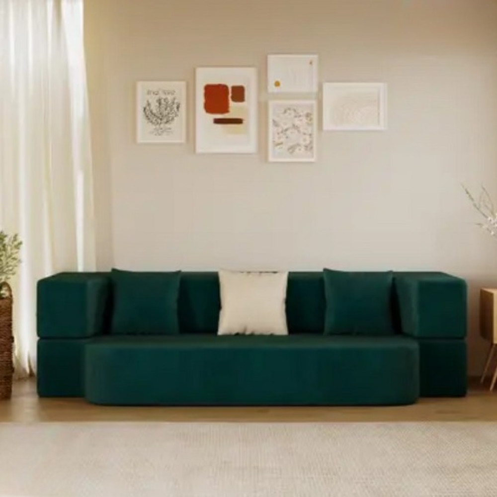 3 Seater Double Foam Pull Out Sofa Cum Bed (Green) (72x48x20 Inch) - photo