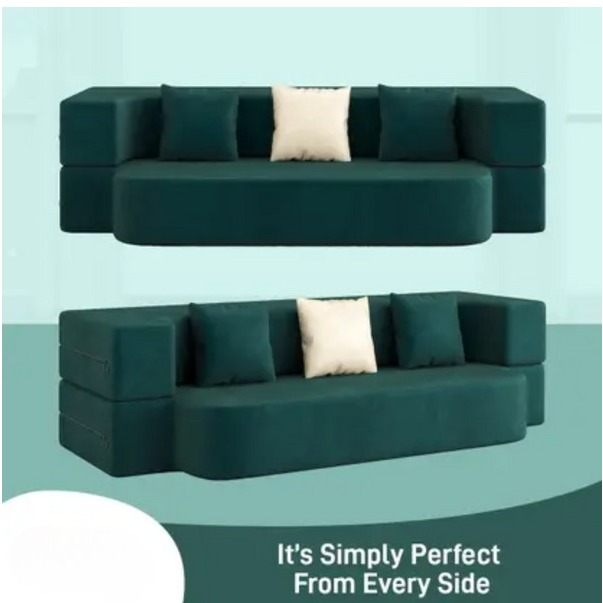 3 Seater Double Foam Pull Out Sofa Cum Bed (Green) (72x48x20 Inch)
