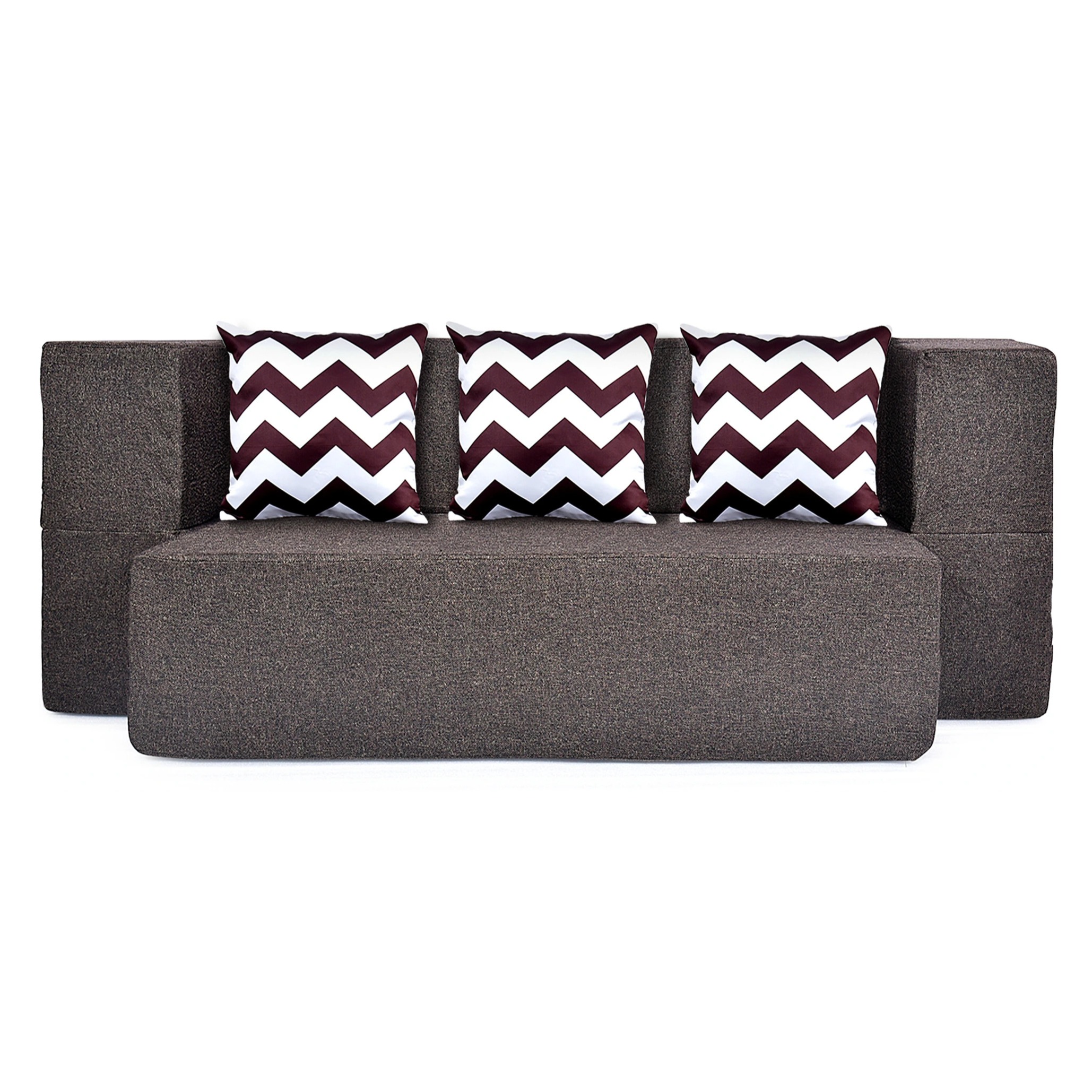 3 Seater Double Foam Fold Out Sofa Cum Bed (Brown) (72x28x14 Inch)