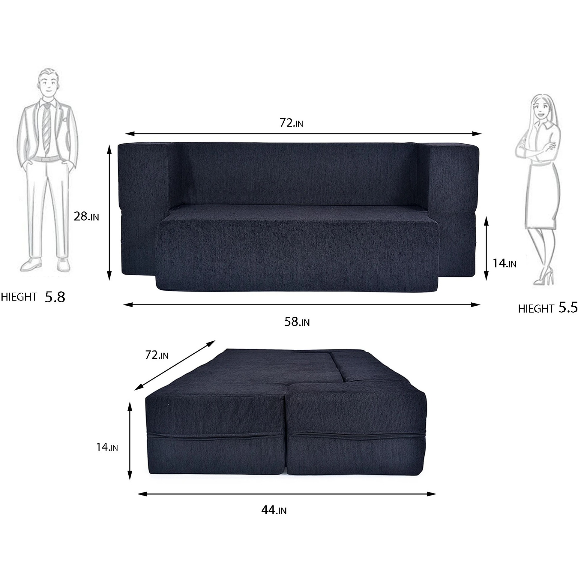 3 Seater Double Foam Fold Out Sofa Cum Bed (Brown) (72x28x14 Inch)
