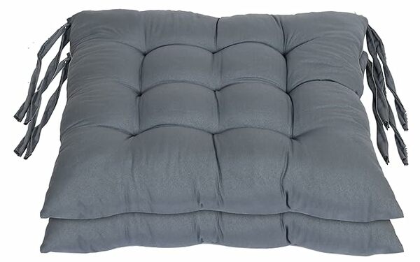 Chair Pads Set of 2 (Grey) | Soft Microfiber Square Seat Cushions with Ties | Comfortable Chair Pads for Home & Office