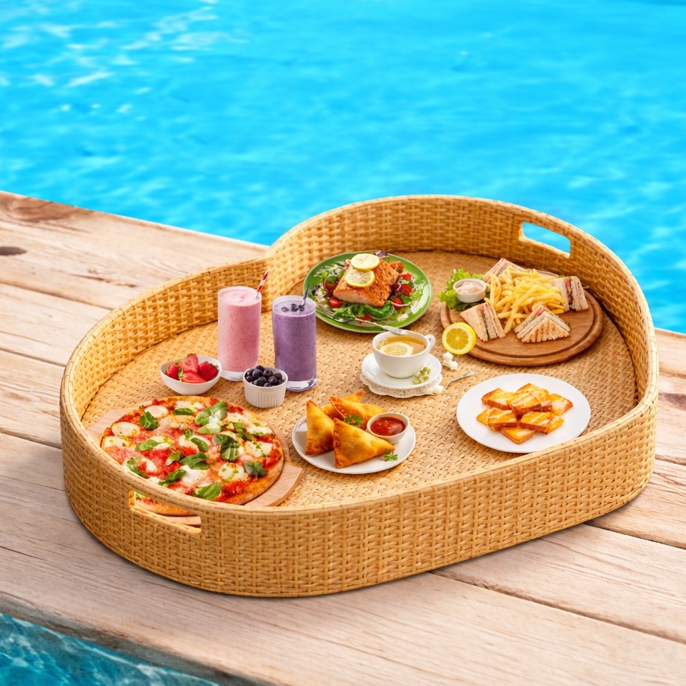 Luxury Floating Serving Tray For Swimming Pool - Beige (Heart Shape)