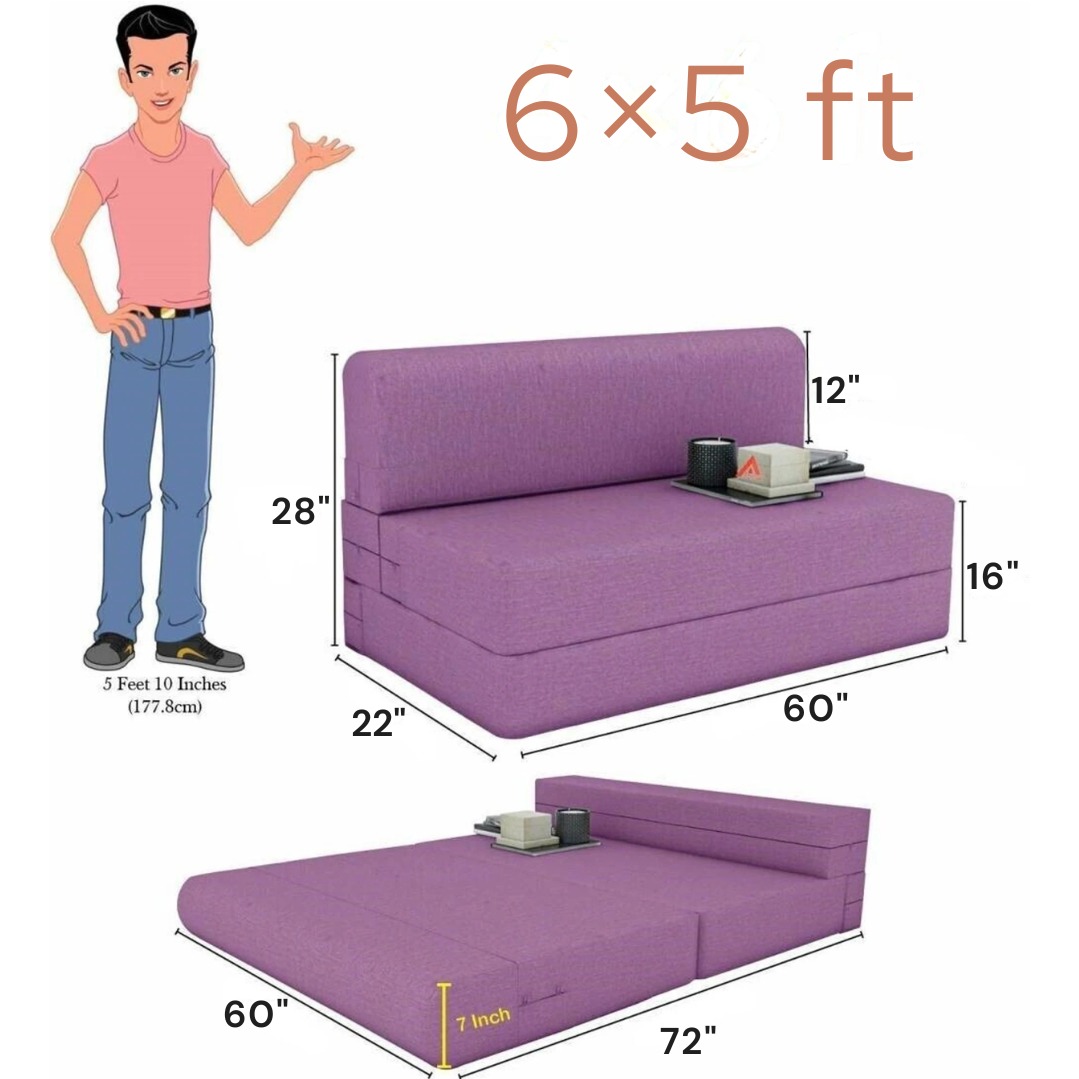 Dublin Purple Sleeper Sofa Cum Bed 2 Seater (6x5 Ft) - front_view