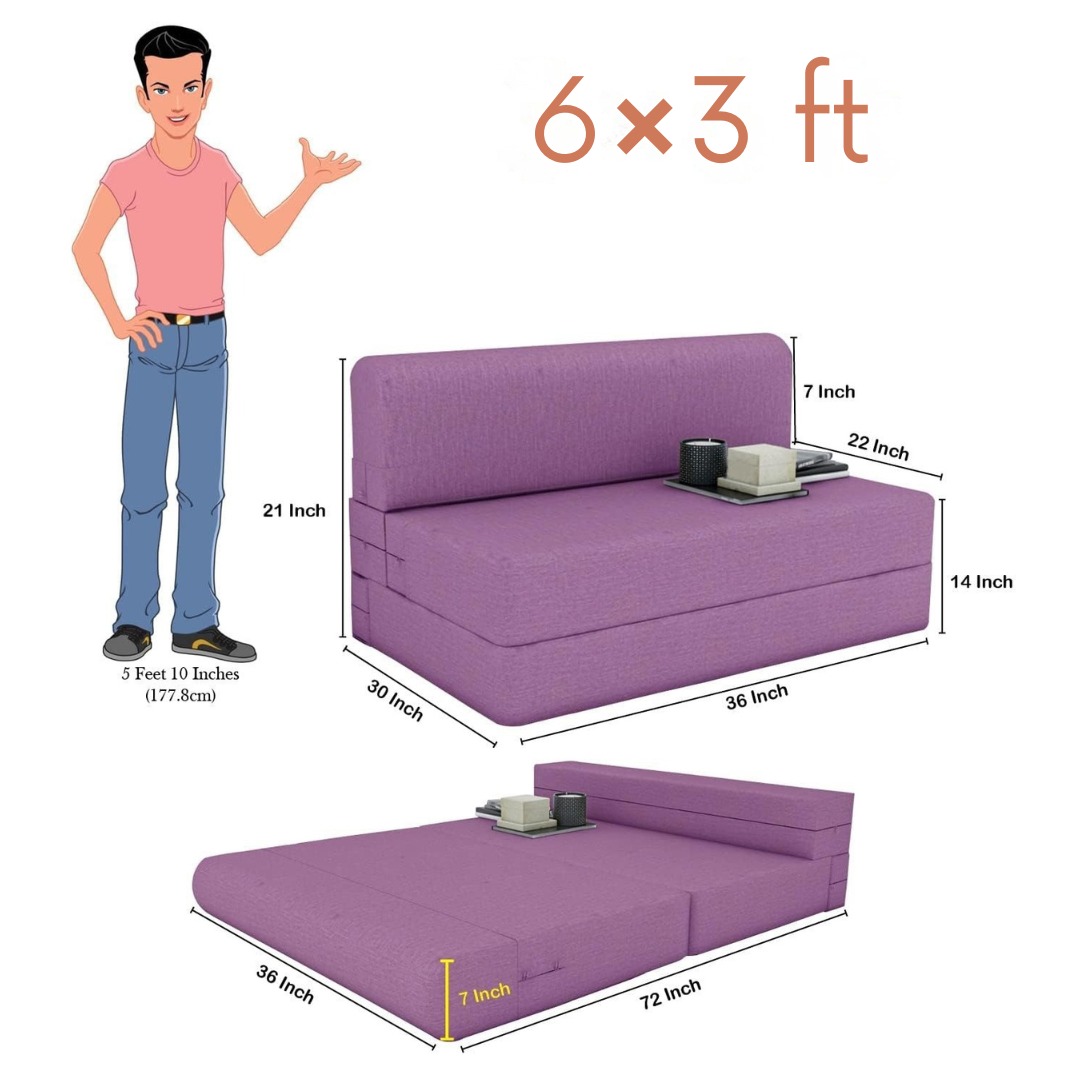 Dublin Purple Sleeper Sofa Cum Bed 1 Seater (6x3 Ft)