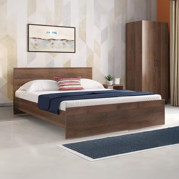Engineered Wood Queen Size Bed In Walnut Finish (79x61x14) Inch