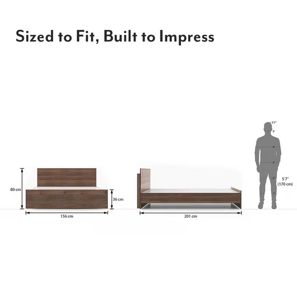 Engineered Wood Queen Size Bed In Walnut Finish (79x61x14) Inch - front_view