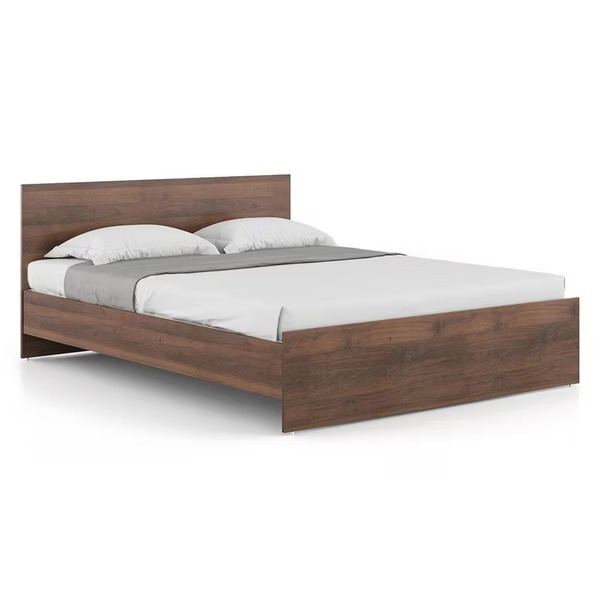 Engineered Wood Queen Size Bed In Walnut Finish (79x61x14) Inch