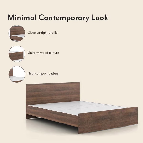 Engineered Wood Queen Size Bed In Walnut Finish (79x61x14) Inch - rear_view